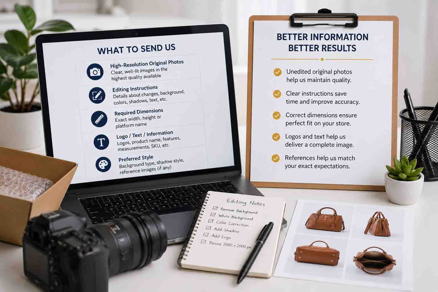 Preparing product photographs for professional editing