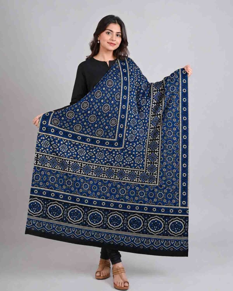 Ajrak Cotton Chadar - Blue
