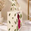 Embroidered Jute Tote Bag with Zipper- Cream - Image 2