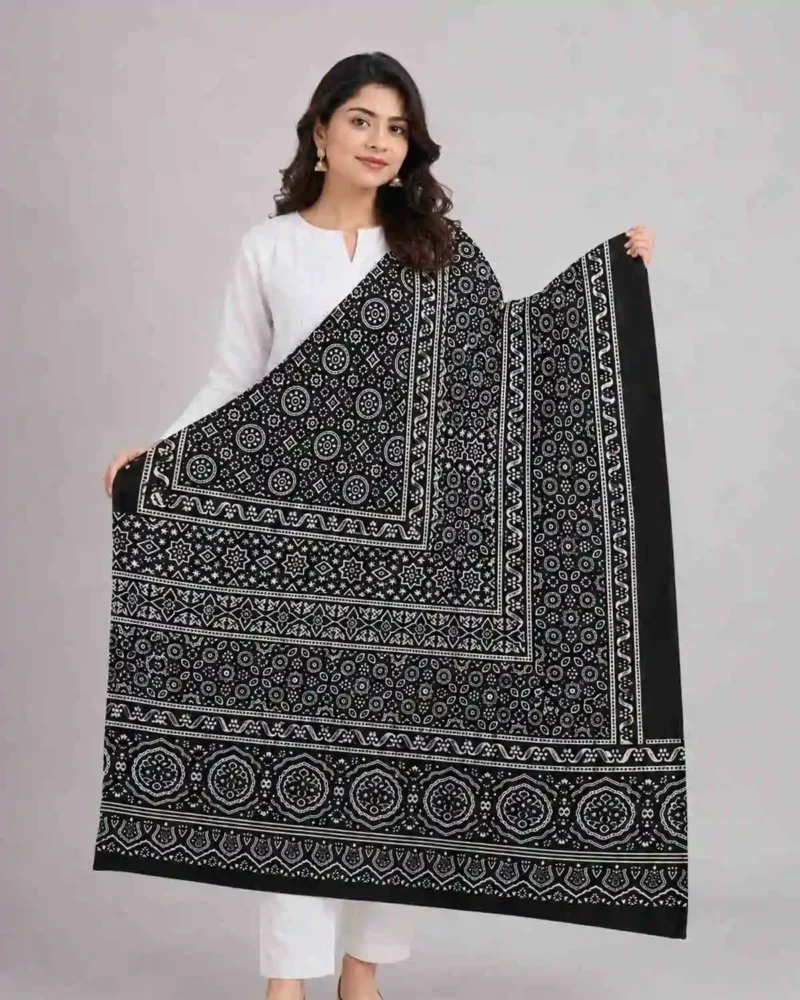 Ajrak Cotton Chadar - Black