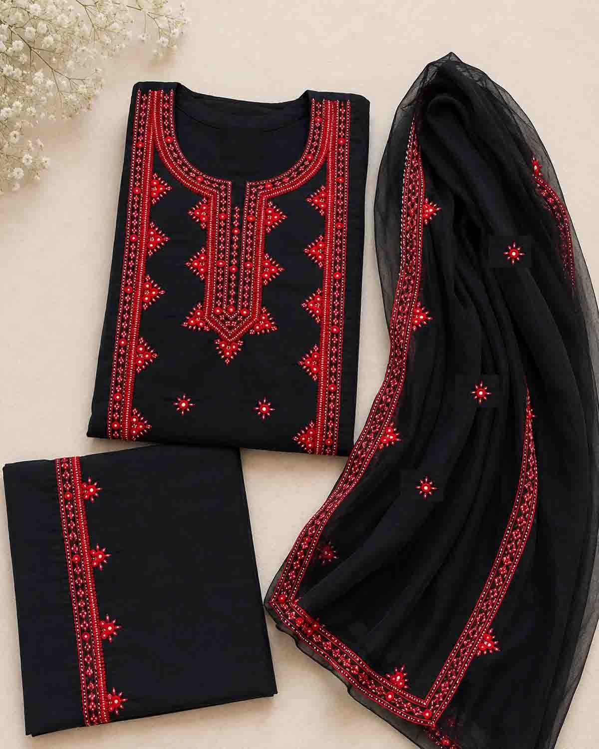 Black & Red Embroidered 3-Piece Suit - Image 2