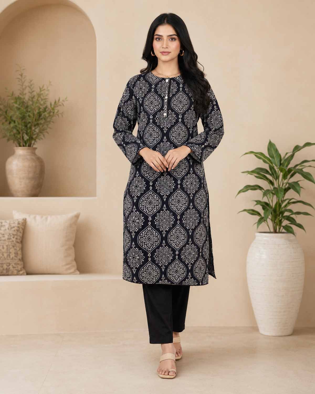 Hand Block Printed Shirt- Black
