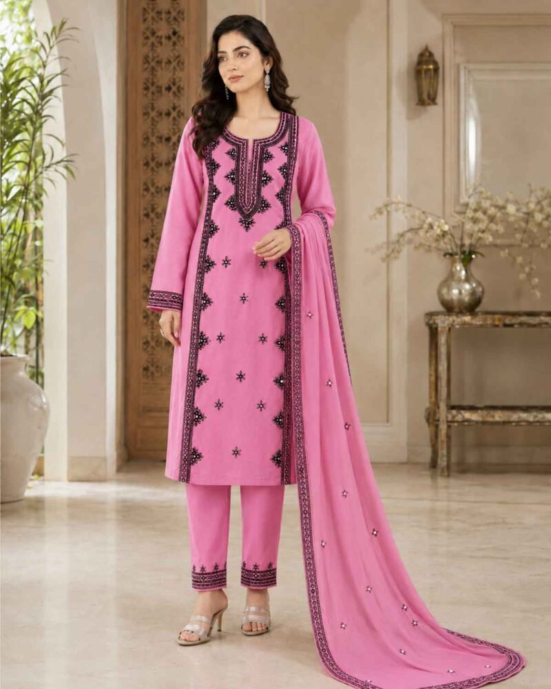 Pink Embroidered 3-Piece Suit